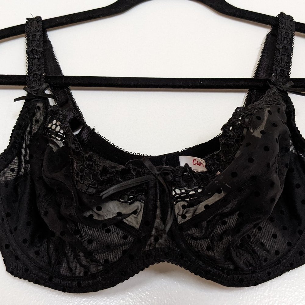 Black balconette bra, unlined